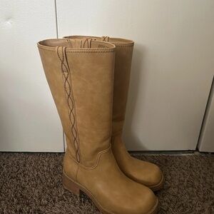 No Boundaries Camel Heeled Boots